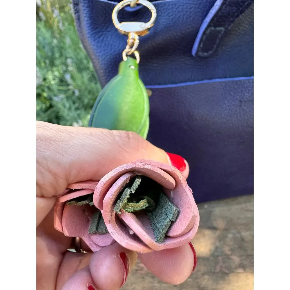Genuine Leather Pink Tulip Bag Charm Tulip Spring Pink Flower Leather Charm
